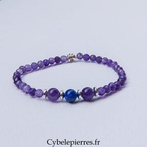 Bracelet Duo Signature – Améthyste & Lapis - Lazuli (6 mm) – 18 cm - Cybele Pierres