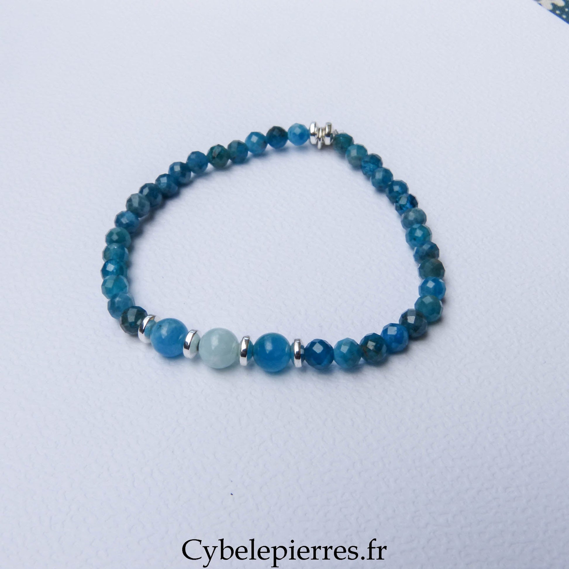 Bracelet Duo Signature – Apatite Bleue & Larimar (6 mm) – 18 cm - Cybele Pierres