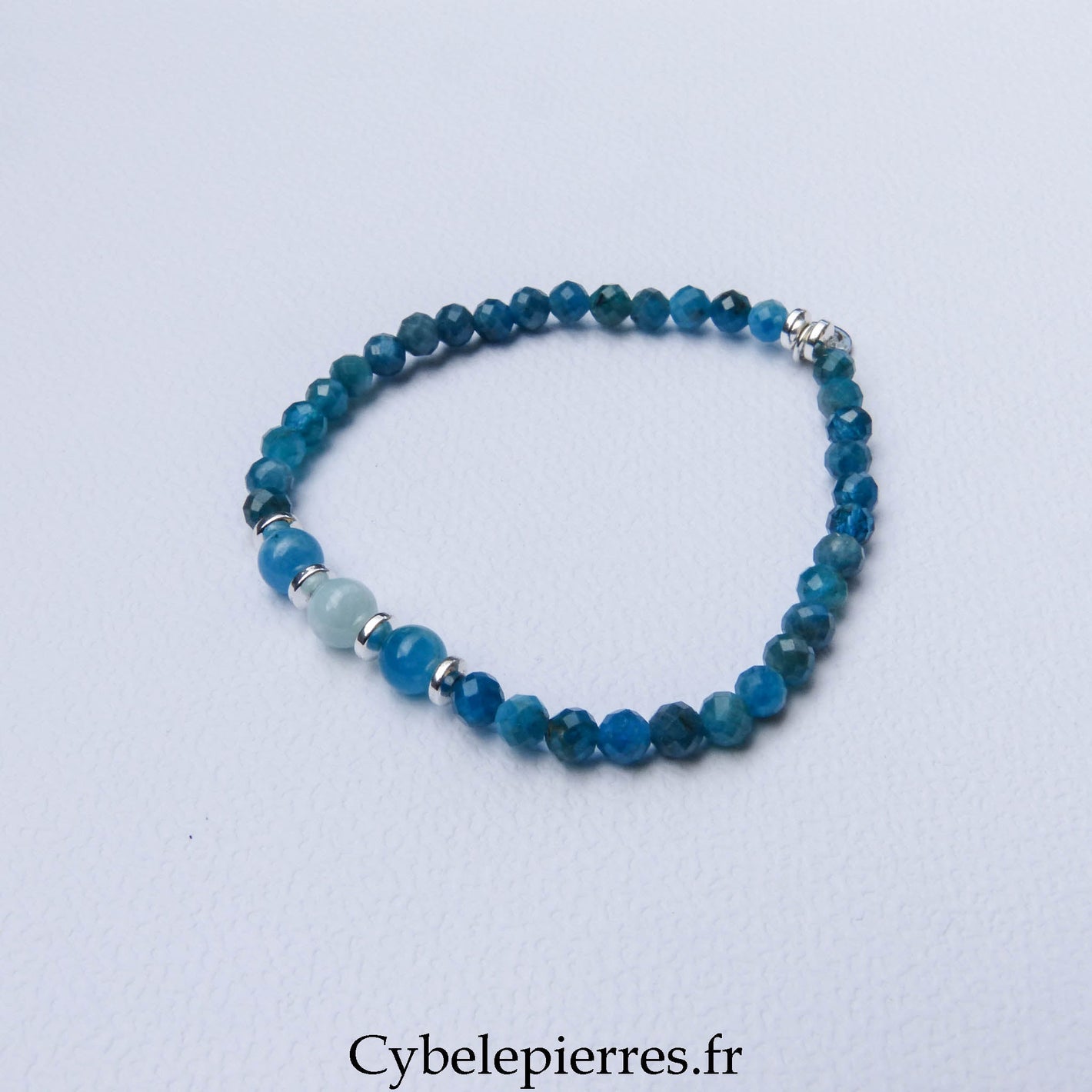 Bracelet Duo Signature – Apatite Bleue & Larimar (6 mm) – 18 cm - Cybele Pierres