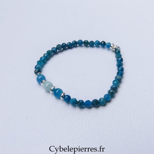 Bracelet Duo Signature – Apatite Bleue & Larimar (6 mm) – 18 cm - Cybele Pierres