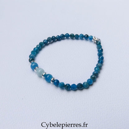 Bracelet Duo Signature – Apatite Bleue & Larimar (6 mm) – 18 cm - Cybele Pierres