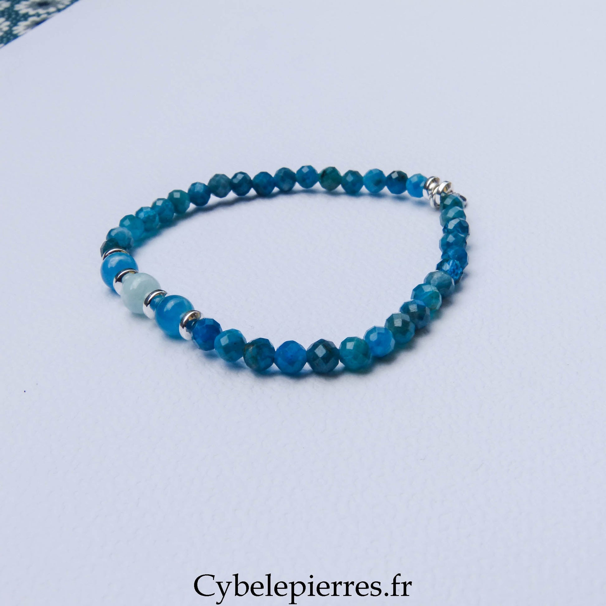 Bracelet Duo Signature – Apatite Bleue & Larimar (6 mm) – 18 cm - Cybele Pierres
