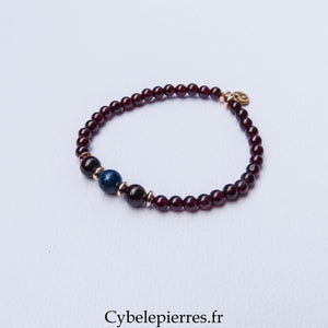 Bracelet Duo Signature – Grenat & Cyanite (6 mm) – 18 cm - Cybele Pierres