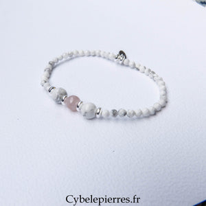 Bracelet Duo Signature – Howlite & Kunzite (6 mm) – 18 cm - Cybele Pierres
