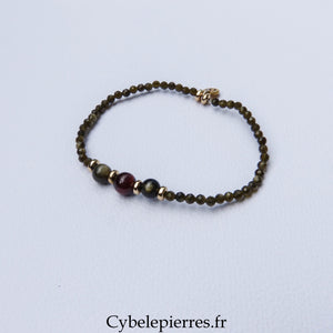 Bracelet Duo Signature – Obsidienne Dorée & Œil de Taureau (6 mm) – 18 cm - Cybele Pierres