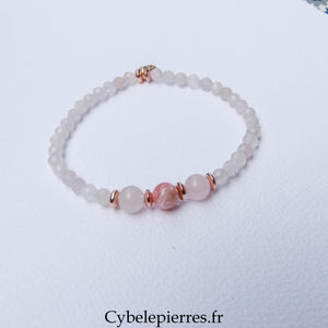 Bracelet Duo Signature – Quartz Rose & Opale Rose (6 mm) – 18 cm - Cybele Pierres