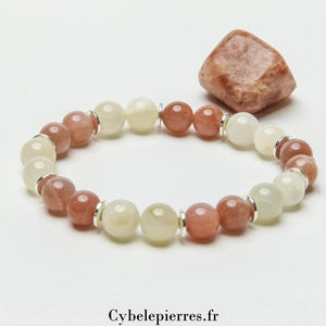 Bracelet Eclipse - Pierre de lune et Pierre de Soleil (8mm) - 18cm - Cybele Pierres