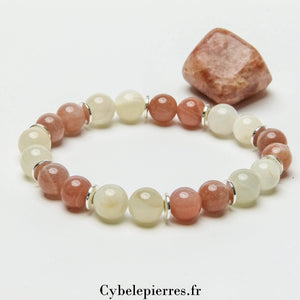 Bracelet Eclipse - Pierre de lune et Pierre de Soleil (8mm) - 18cm - Cybele Pierres