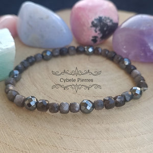 Bracelet Elégance - Obsidienne argentée facettée (3mm) - 17cm - Cybele Pierres