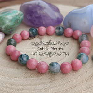 Bracelet Emergence - Thulite et Agate mousse (8mm) - 17cm - Cybele Pierres