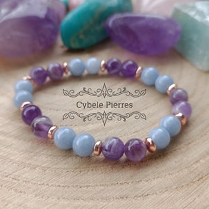 Bracelet enfant Douceur sauvage : Angélite et Améthyste (6 mm) - 15cm - Cybele Pierres