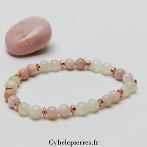 Bracelet Envie de Douceur - Opale Rose et Pierre de Lune Blanche (6mm) - 18cm | Apaisement et Harmonie - Cybele Pierres