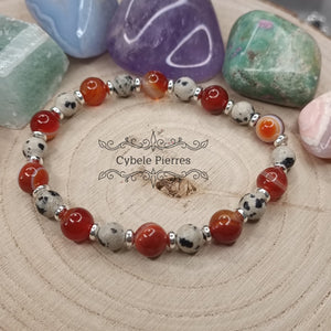 Bracelet Epanouissant - Cornaline et Jaspe Dalmatien (6 et 8mm) - 19cm - Cybele Pierres
