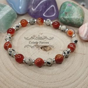 Bracelet Epanouissant - Cornaline et Jaspe Dalmatien (6 et 8mm) - 19cm - Cybele Pierres