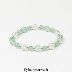Bracelet Équilibre Harmonieux - Cristal de Roche, Aventurine Verte et Fluorite (6 et 8mm) - 19cm | Sérénité et Clarté - Cybele Pierres
