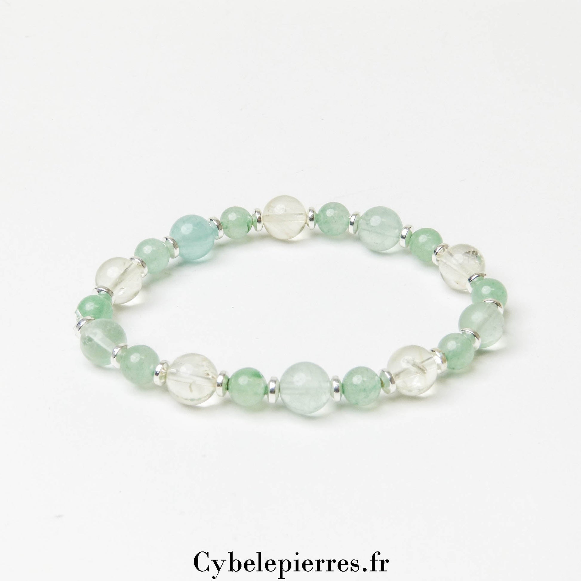 Bracelet Équilibre Harmonieux - Cristal de Roche, Aventurine Verte et Fluorite (6 et 8mm) - 19cm | Sérénité et Clarté - Cybele Pierres