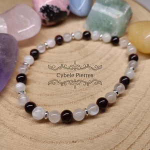 Bracelet Espéranza - Pierre de lune, Péristérite et Grenat (6mm) - 18cm - Cybele Pierres