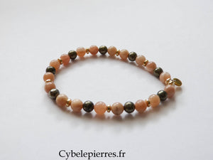 Bracelet Esperanza - Pierre de Soleil et Pyrite (6mm) - 18cm - Cybele Pierres