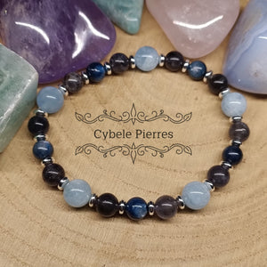 Bracelet Evasion de l'esprit : Aigue - marine, Cyanite et Iolite (6mm et 8mm) - 18cm - Cybele Pierres