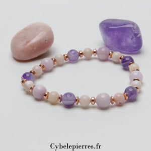 Bracelet Éveil Spirituel – Kunzite, Opale Rose et Améthyste (6 - 8mm) – 19 cm | Sérénité et Intuition - Cybele Pierres