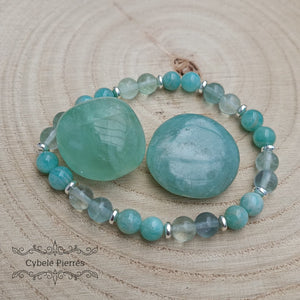 Bracelet festival d'été - Amazonite et Fluorine (6mm) - 18cm - Cybele Pierres
