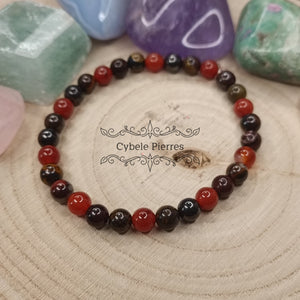 Bracelet Flamme de la passion - Cornaline et Oeil de fer (6mm) - 19cm - Cybele Pierres