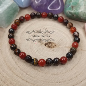 Bracelet Flamme de la passion - Cornaline et Oeil de fer (6mm) - 19cm - Cybele Pierres