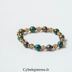 Bracelet Force de la Nature – Azurite - Malachite, Quartz fumé et Pyrite (6 et 8 mm) – 18 cm | Ancrage, énergie et protection - Cybele Pierres