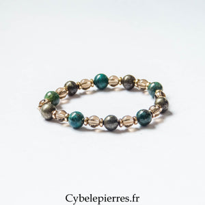 Bracelet Force de la Nature – Azurite - Malachite, Quartz fumé et Pyrite (6 et 8 mm) – 18 cm | Ancrage, énergie et protection - Cybele Pierres