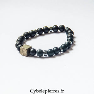 Bracelet Force Ultime – Pyrite et Onyx Mat (8 et 10 mm) – 20 cm | Protection et Clarté d’Esprit - Cybele Pierres