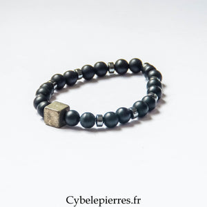 Bracelet Force Ultime – Pyrite et Onyx Mat (8 et 10 mm) – 20 cm | Protection et Clarté d’Esprit - Cybele Pierres