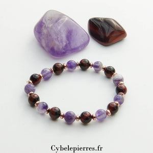 Bracelet Geb - Œil de Taureau et Améthyste (8mm) - 18cm | Protection et Équilibre - Cybele Pierres