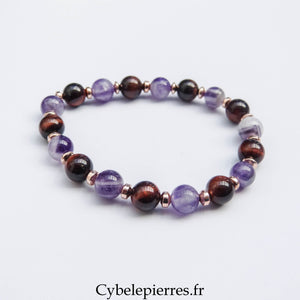 Bracelet Geb - Œil de Taureau et Améthyste (8mm) - 18cm | Protection et Équilibre - Cybele Pierres