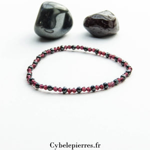 Bracelet Grenat et Hématite facettée (2mm) - Ancrage et Vitalité (18cm) - Cybele Pierres