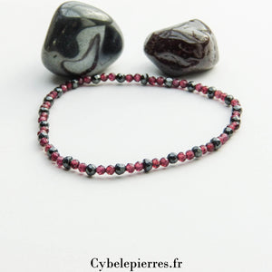 Bracelet Grenat et Hématite facettée (2mm) - Ancrage et Vitalité (18cm) - Cybele Pierres