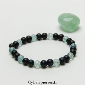 Bracelet Harmonie Parfaite - Fluorine Bleue et Onyx Mat (6mm) - 17cm | Clarté et Stabilité - Cybele Pierres