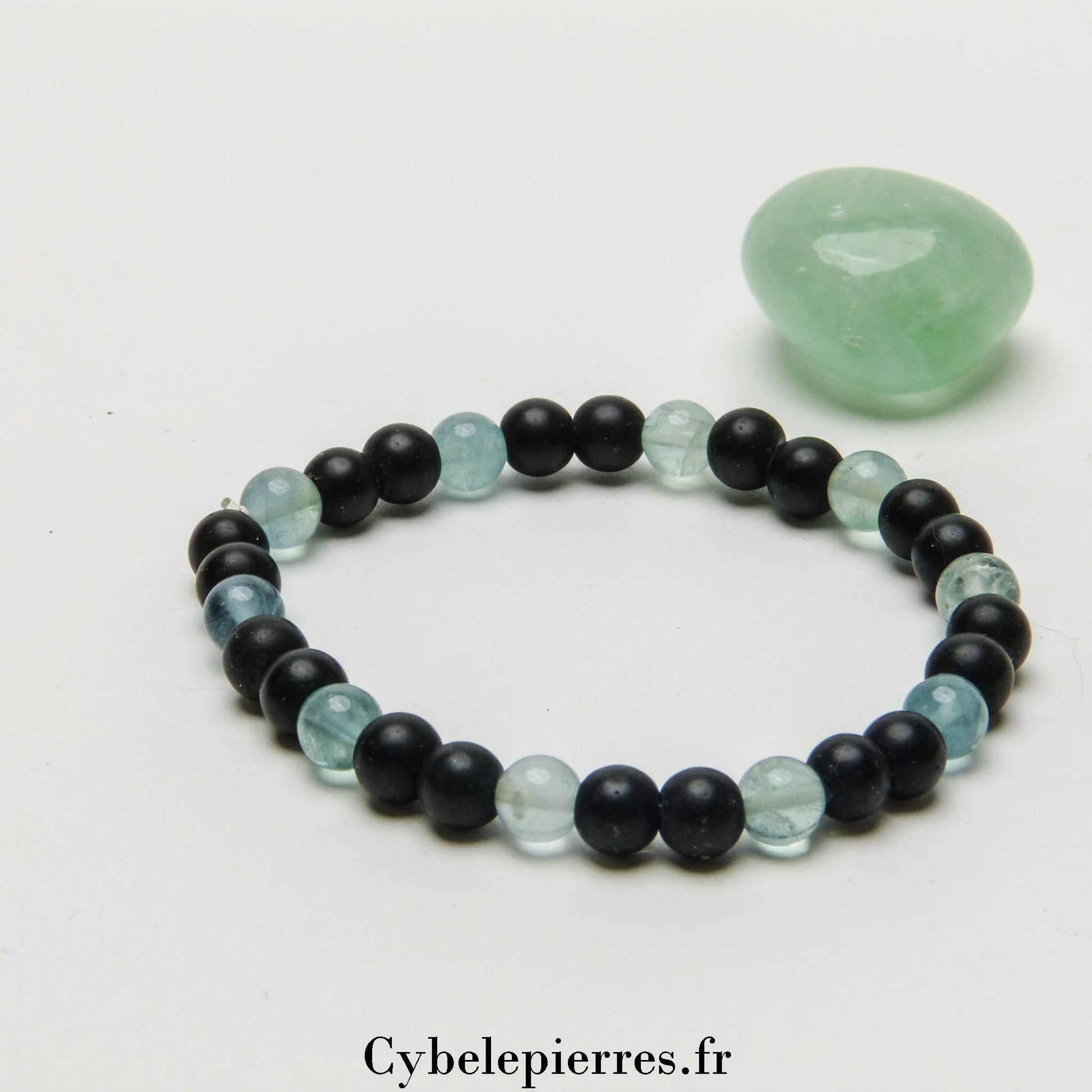 Bracelet Harmonie Parfaite - Fluorine Bleue et Onyx Mat (6mm) - 17cm | Clarté et Stabilité - Cybele Pierres