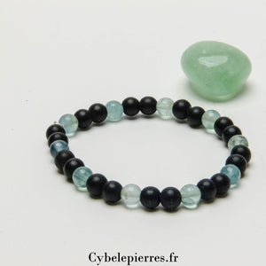 Bracelet Harmonie Parfaite - Fluorine Bleue et Onyx Mat (6mm) - 17cm | Clarté et Stabilité - Cybele Pierres