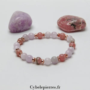 Bracelet Hathor - Kunzite extra et Rhodochrosite (4 et 6mm) - 17cm | Apaisement et Estime de Soi - Cybele Pierres