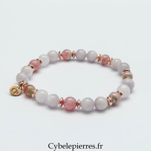 Bracelet Hathor - Kunzite extra et Rhodochrosite (4 et 6mm) - 17cm | Apaisement et Estime de Soi - Cybele Pierres