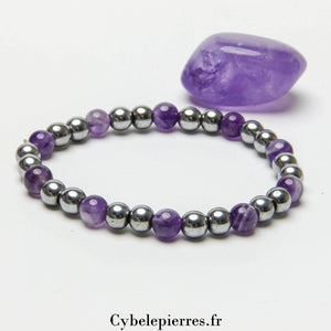 Bracelet Hématite teintée et Améthyste (8mm) - 17cm | Ancrage et Équilibre - Cybele Pierres