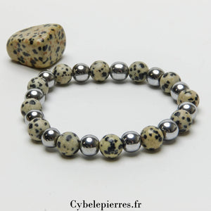 Bracelet Hématite teintée et Jaspe Dalmatien (8mm) – 18cm | Force et Stabilité - Cybele Pierres