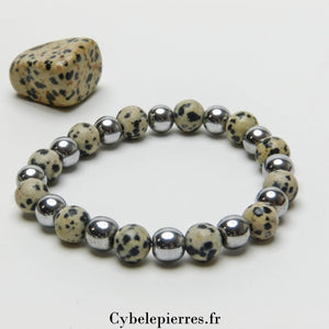 Bracelet Hématite teintée et Jaspe Dalmatien (8mm) – 18cm | Force et Stabilité - Cybele Pierres