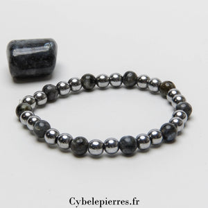 Bracelet Hématite teintée et Larvikite (6mm) - 18cm | Force et Sérénité - Cybele Pierres