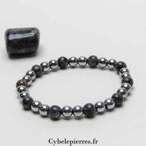 Bracelet Hématite teintée et Larvikite (6mm) - 18cm | Force et Sérénité - Cybele Pierres
