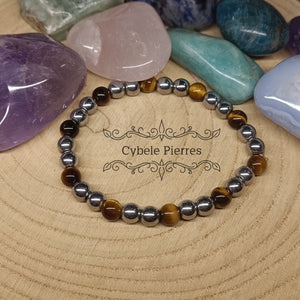 Bracelet Hématite teintée et Oeil de tigre (6mm) - 18cm - Cybele Pierres