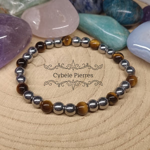 Bracelet Hématite teintée et Oeil de tigre (6mm) - 18cm - Cybele Pierres