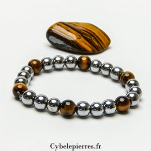 Bracelet Hématite teintée et Œil de Tigre (8mm) – 18cm | Force et Protection - Cybele Pierres