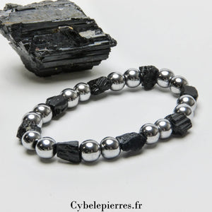 Bracelet Hématite teintée et Tourmaline brute (8mm) - 17cm | Protection et Ancrage - Cybele Pierres