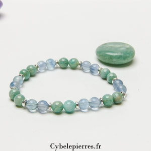 Bracelet Hivernal - Amazonite et Fluorine bleue (6mm) - 17cm - Cybele Pierres
